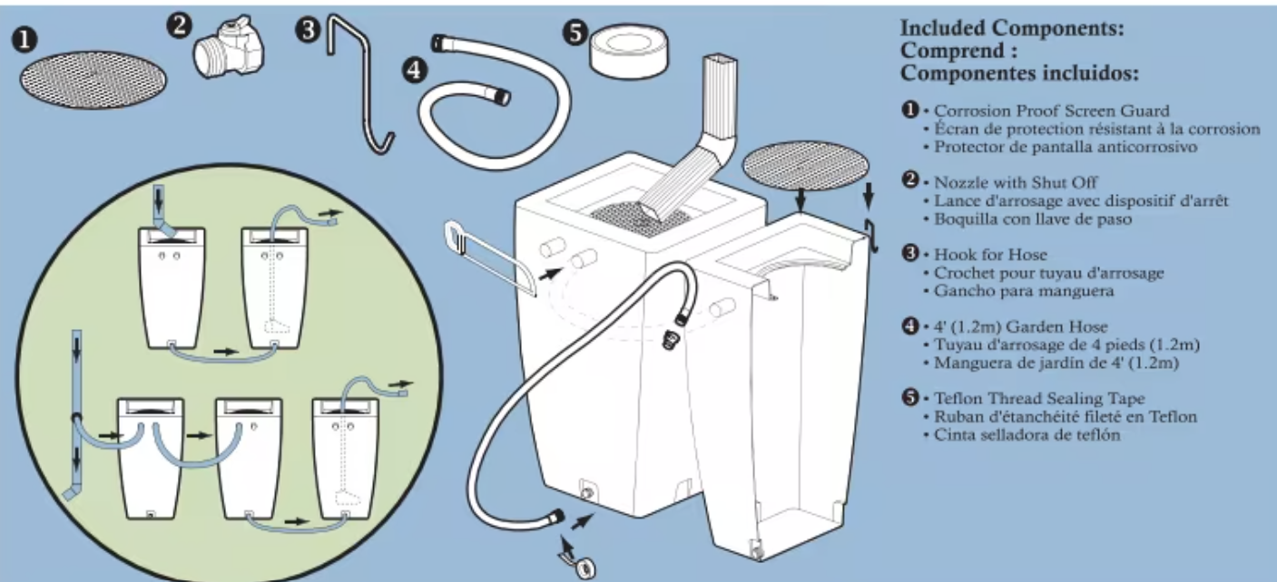 Algreen 185L Madison Rain Barrel - Millstone - With Hose