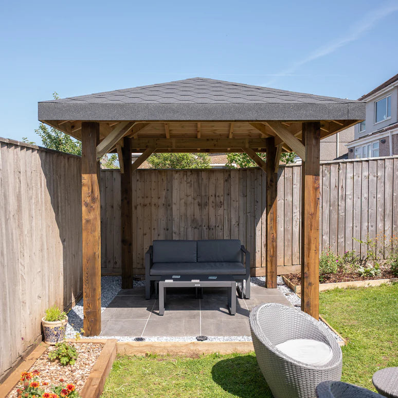 Ruby Wooden 4 Pitch Gazebo with Katepal Grey Shingle Roof - Premium Weatherproof Garden Gazebo