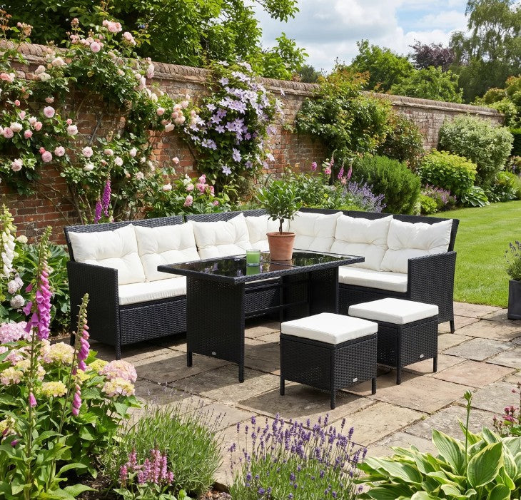 Black 8-Seater Rattan Wicker Corner Sofa Set With Table