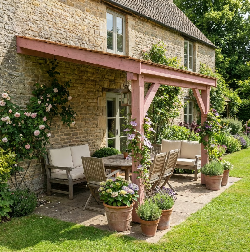 Planed Larch Lean-To Gazebo with Cedar Featheredge Roof