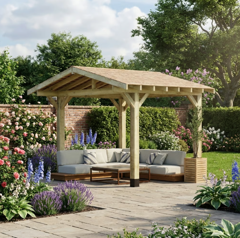 Ruby Wooden Apex Gazebo with Cedar Shingle Roof – With Overhang Design