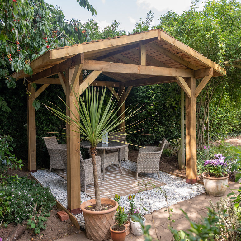 Ruby Wooden Apex Gazebo with Cedar Featheredge Roof – No Overhang Design