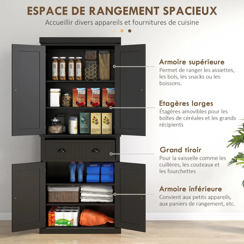 Freestanding Multi-Storage Kitchen Cabinet in Black - Stylish & Functional Organizer for Home & Kitchen Storage Solutions