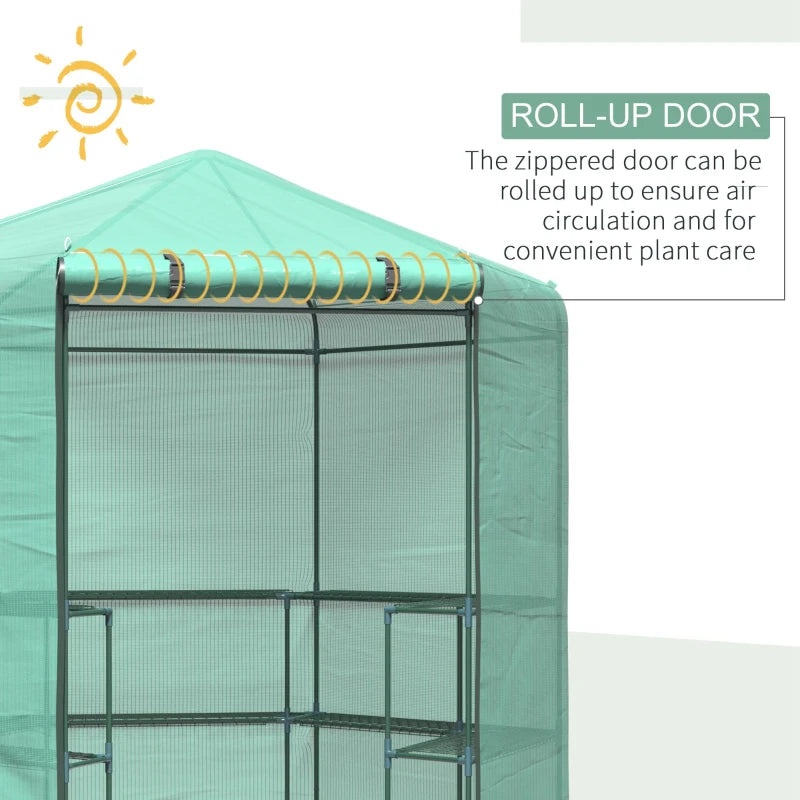 Hexagon Outdoor Greenhouse with Shelves, Waterproof Cover, Green