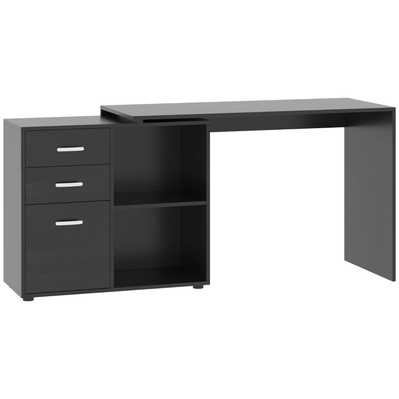 L Shaped Computer Desk with Drawers & File Cabinet - Reversible Home Office Study Table, 117x83.5cm, Black