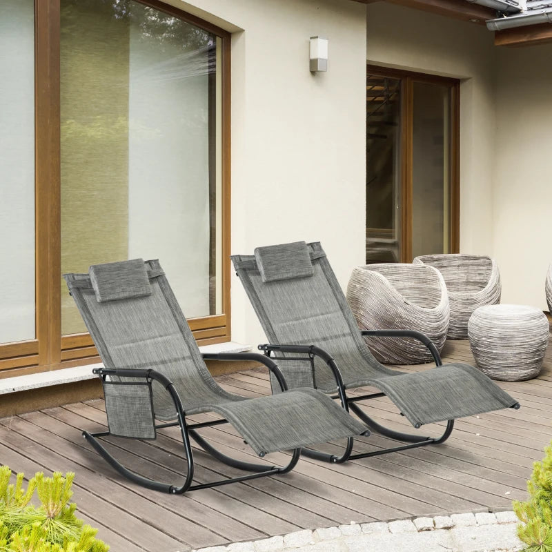 Dark Grey Outdoor Rocking Chair Set with Mesh Fabric and Storage Bag