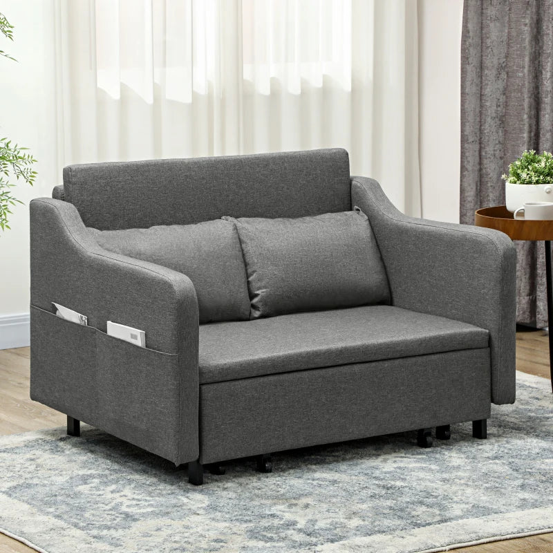Grey Two-Seater Pull-Out Sofa Bed for Compact Living Spaces
