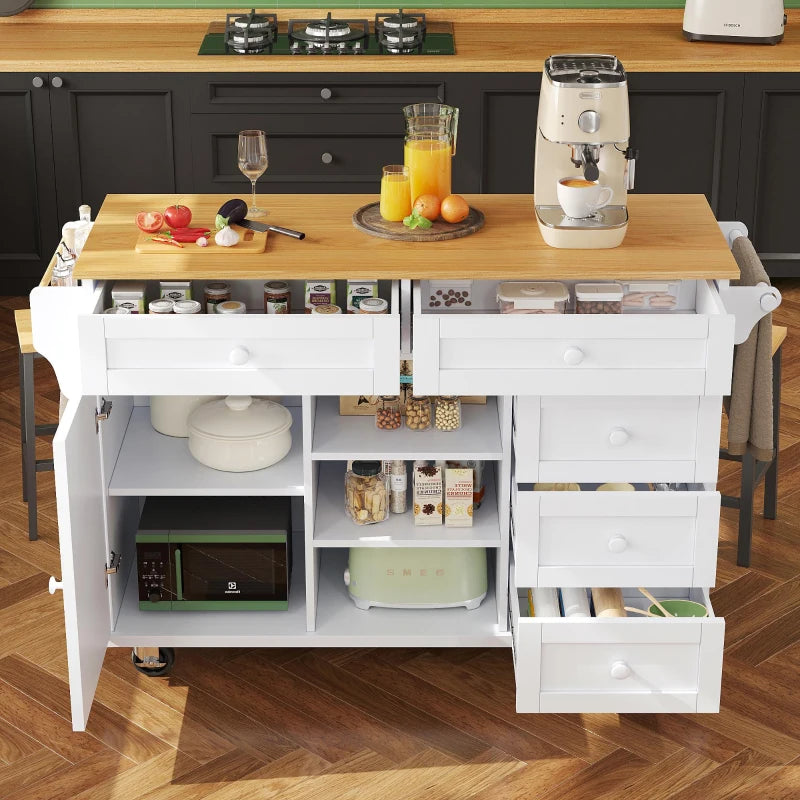 Versatile Dining Trolley with Drawer - Mobile & Fixed Food Cart for Kitchen Storage, 134L x 46W x 92H cm, White