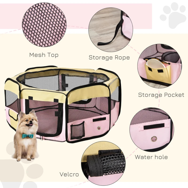 Pink Fabric Pet Whelping Box & Playpen for Dogs, Cats, Puppies, Rabbits, Guinea Pigs - Includes Carry Bag, 90x41cm