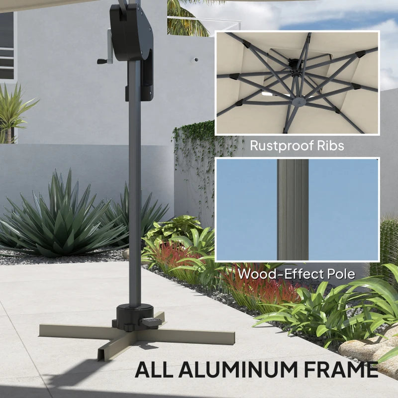 3.7m x 2.7m Cantilever Parasol Umbrella with 360° Rotation, Easy Tilt, UPF50+ Grey