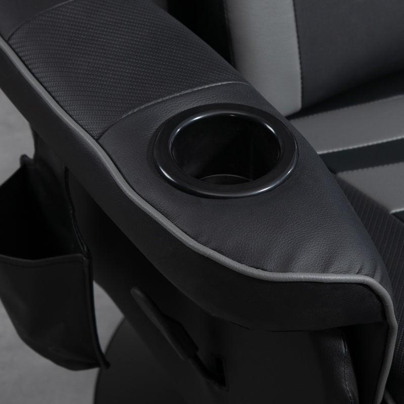 Comfortable Massage Recliner Chair with Remote Control, PU Leather, Cup Holders, Side Pockets, 360° Swivel, Grey