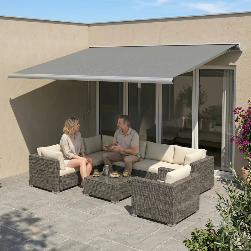 Grey 4m x 3m Retractable Awning With LED Light and Remote Controller