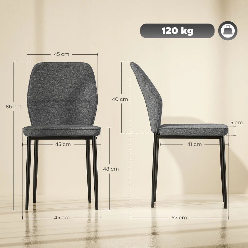 Modern Velvet Dining Chairs Set of 2 - Armless Upholstered Kitchen Chairs with Metal Legs, Curved Back, Padded Seat - Grey