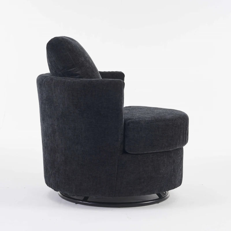 Dark Grey Chenille Swivel Recliner with Back Cushion and Thick Foam Pad, Adjustable Faux Leather, 360° Swivel