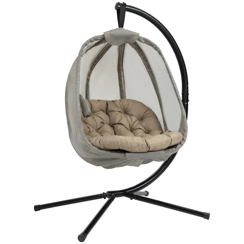 Khaki Hanging Egg Chair with Stand and Cushion