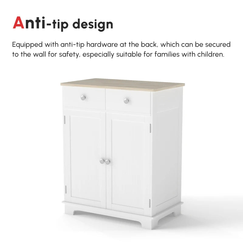 Multi-Use Kitchen Floor Cabinet with Solid Wood Top, Adjustable Shelf & Drawer - Ideal Sideboard for Dining Room & Hallway