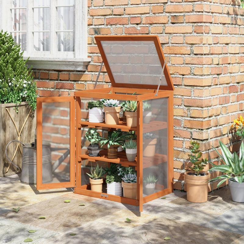 3-Tier Green Polycarbonate Garden Cold Frame with Storage Shelf