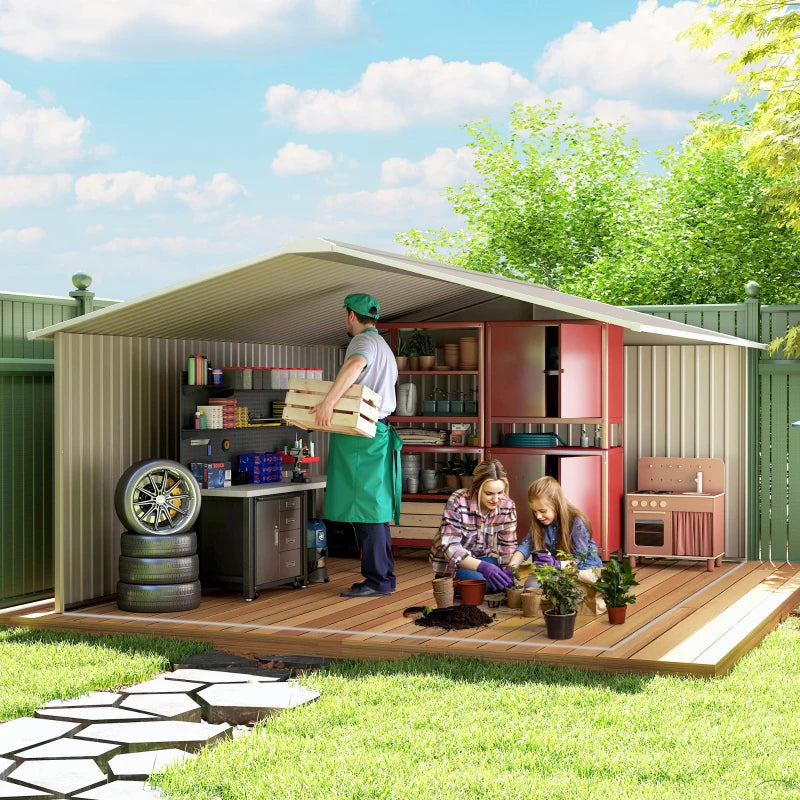 13ft x 11ft Light Grey Metal Shed With Foundation Kit Ventilation & Doors