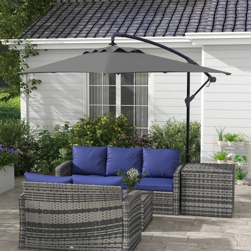 Grey 3m Overhanging Cantilever Parasol with Cross Base