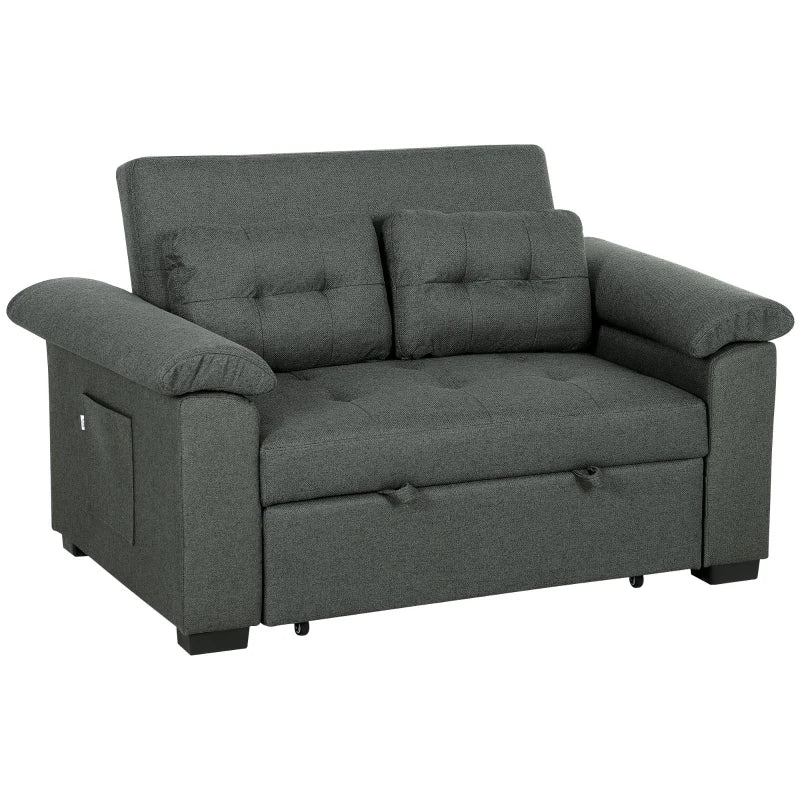 Fabric 2-Seater Click Clack Sofa Bed with Pocket Springs, Cushions and Side Pockets for Living Room, Charcoal Grey