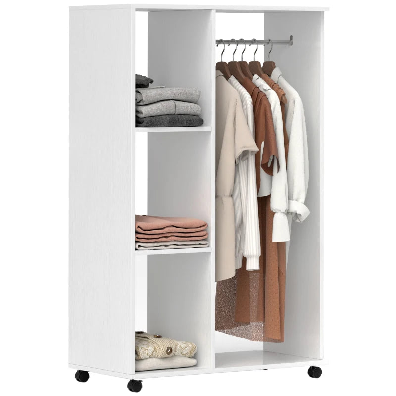 Mobile Open Wardrobe with Clothes Hanging Rail and Storage Shelves for Bedroom or Hallway
