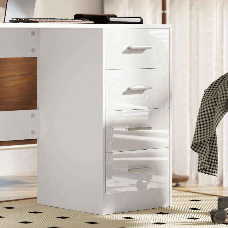 Modern White Computer Desk with Drawers - High Gloss Home Office Writing Workstation & Stylish Dressing Table
