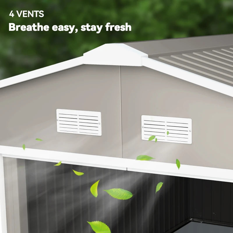 13ft x 11ft Light Grey Metal Shed With Foundation Kit Ventilation & Doors