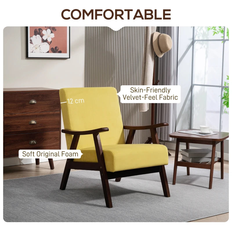 Nordic Accent Chair - Upholstered Velvet Armchair with Solid Wood Frame & Thick Padding for Living Room/Bedroom - Champagne