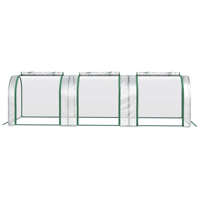 Green PVC Tunnel Greenhouse with Steel Frame and Zipper Doors 295x100x80 cm