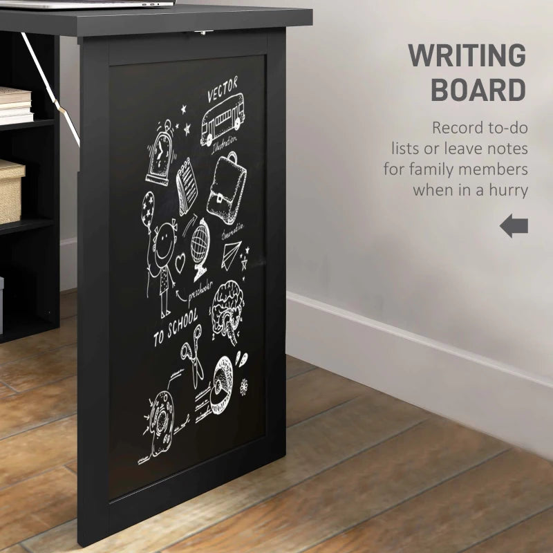 Black Three-Part Work Desk with Storage & Chalkboard - Stylish Home Office Furniture for Productivity