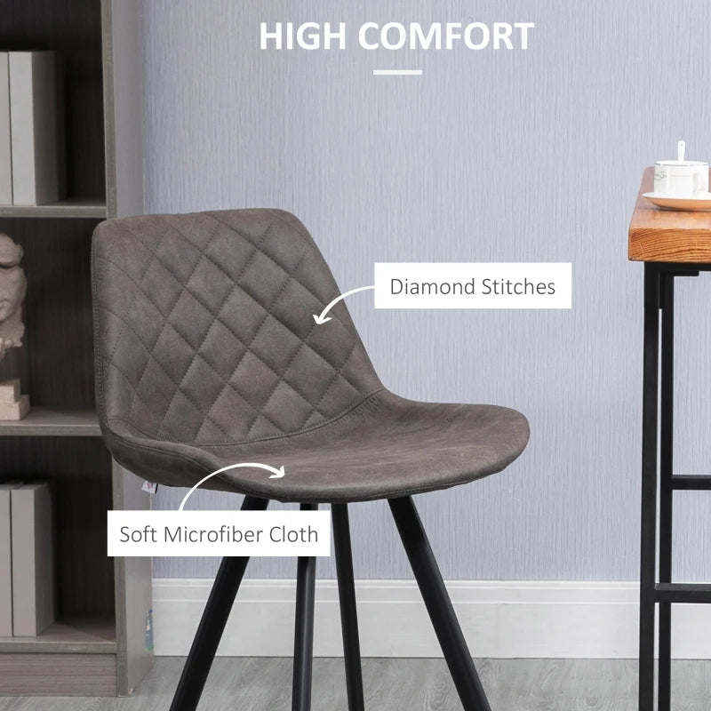 Set of 2 Vintage Dark Grey Microfiber Bar Stools - Comfortable Padded Tub Seats with Steel Frame & Footrest for Home Cafe Kitchen