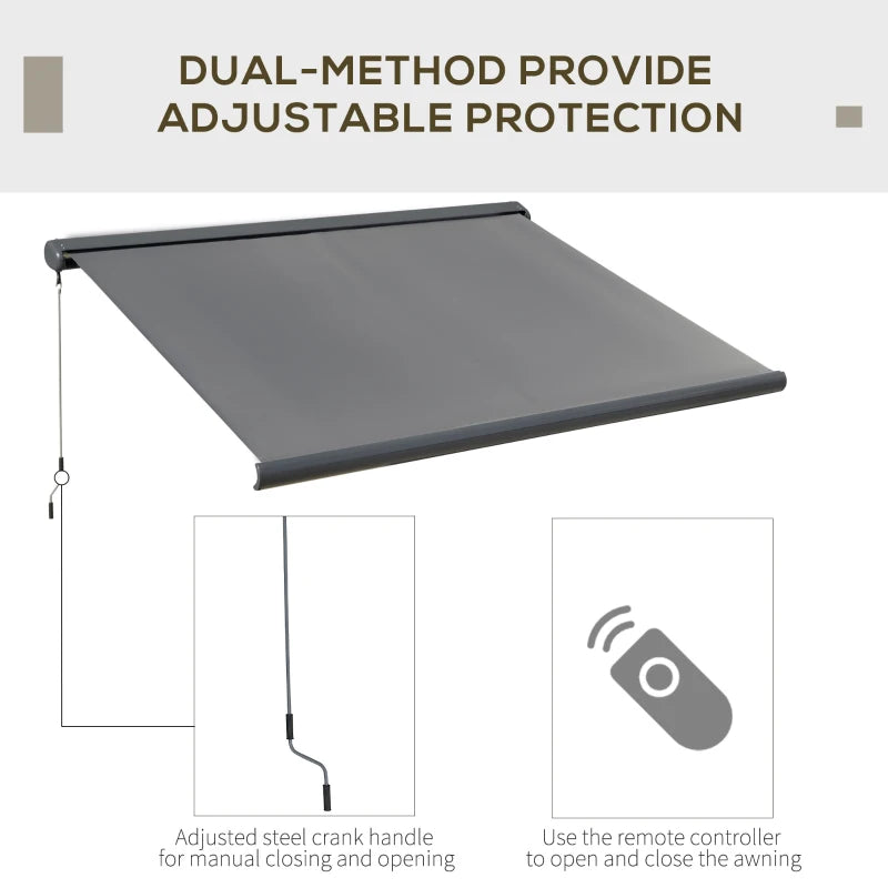 3.5m x 3m Full Cassette Electric Awning With Manual Hand Crank - Grey With Remote Control
