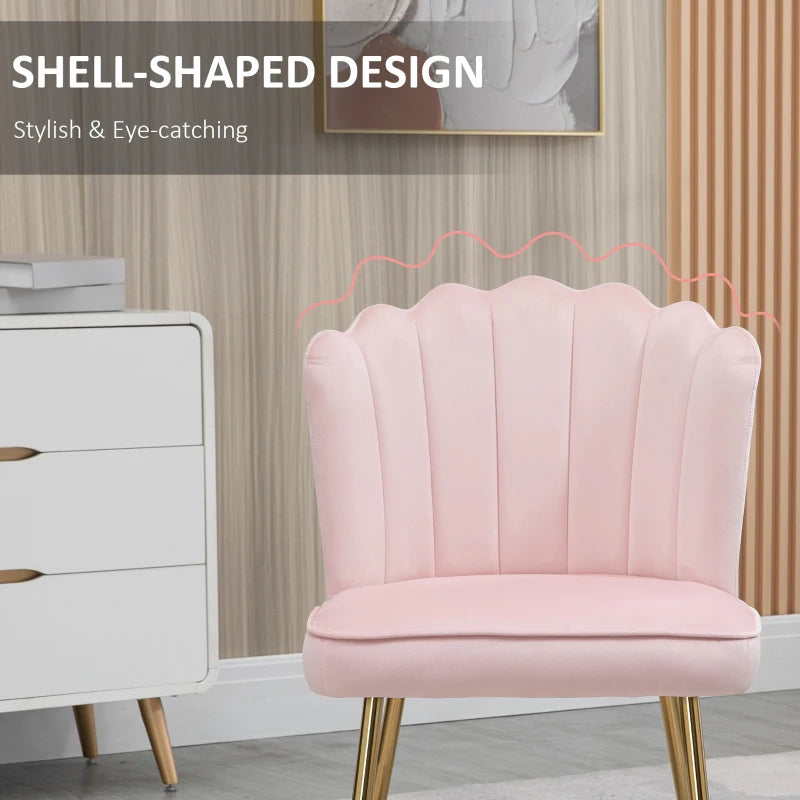 Set of 2 Velvet Upholstered Dining Chairs with Gold Metal Legs, Stylish Lounge Chairs for Living Room, Pink
