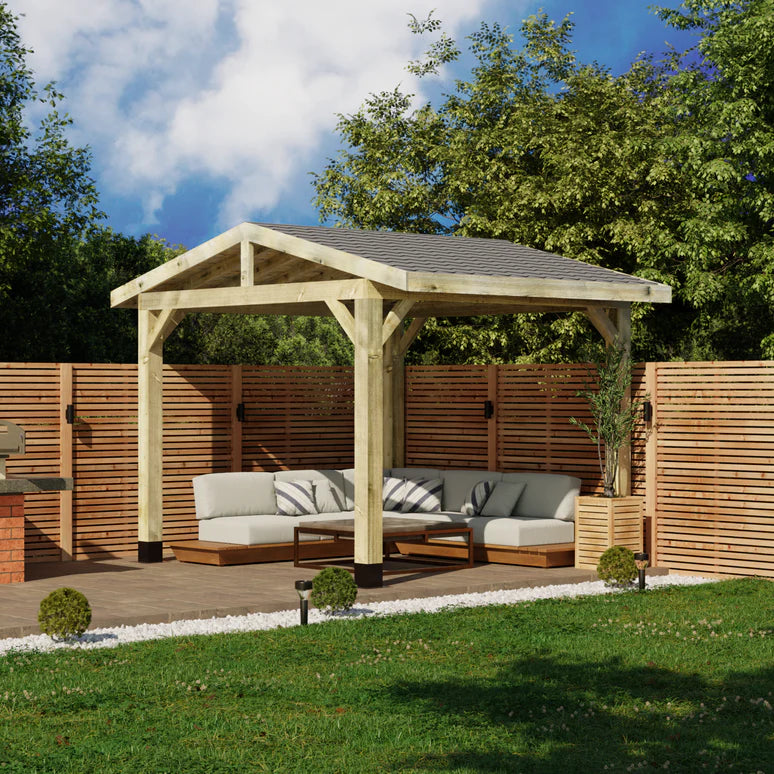 Ruby Wooden Apex Gazebo with Katepal Grey Shingle Roof - Modern Garden Gazebo (No Overhang)