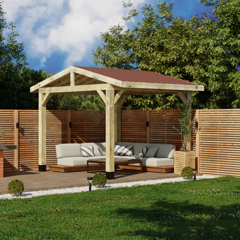 Ruby Wooden Apex Gazebo with Katepal Red Shingle Roof - Classic Garden Gazebo (No Overhang)