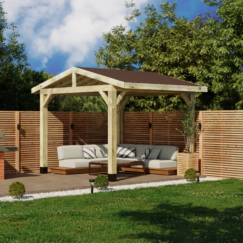 Ruby Wooden Apex Gazebo with Katepal Brown Shingle Roof - Classic Weatherproof Garden Gazebo (No Overhang)