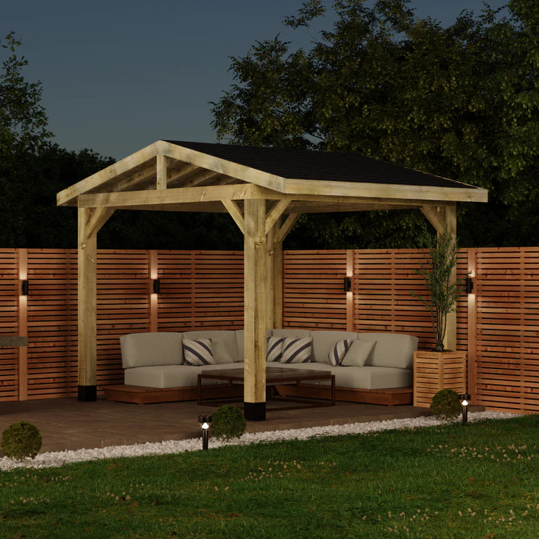 Ruby Wooden Apex Gazebo with Katepal Black Shingle Roof - Modern Weatherproof Garden Gazebo (No Overhang)