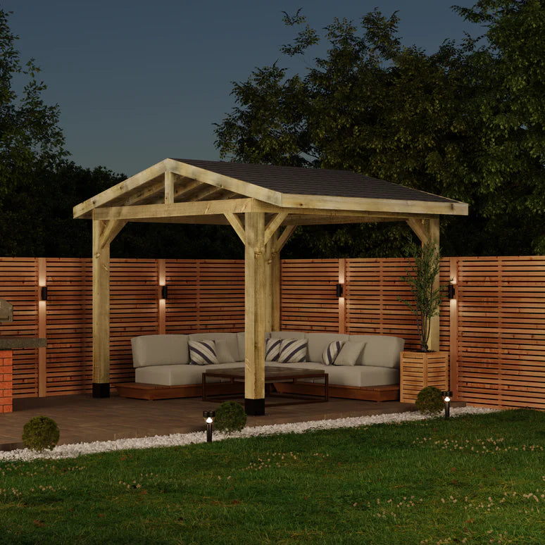 Ruby Wooden Apex Gazebo with Katepal Grey Shingle Roof - Modern Garden Gazebo (No Overhang)