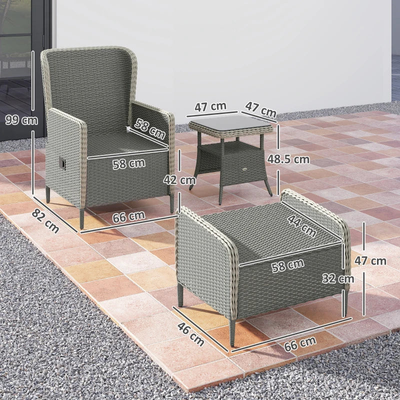 Five-Piece Charcoal Grey Reclining Rattan Chair Set for Outdoor Relaxation