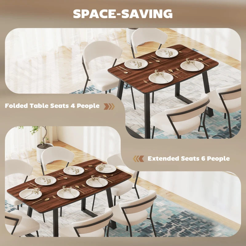Extendable Rectangular Dining Table with Wood Effect Top for 4-6 People, Steel Frame & Hidden Leaves - Perfect for Kitchen & Living Room