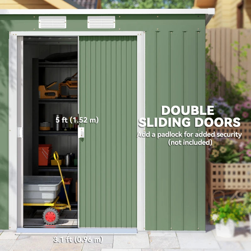 Green 7ft x 4ft Galvanised Steel Garden Shed with Foundation Kit