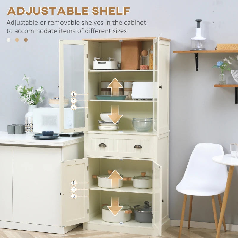 Freestanding Kitchen Cupboard - 5-Tier Storage Cabinet with Adjustable Shelves & Drawer - Cream White for Living & Dining Room