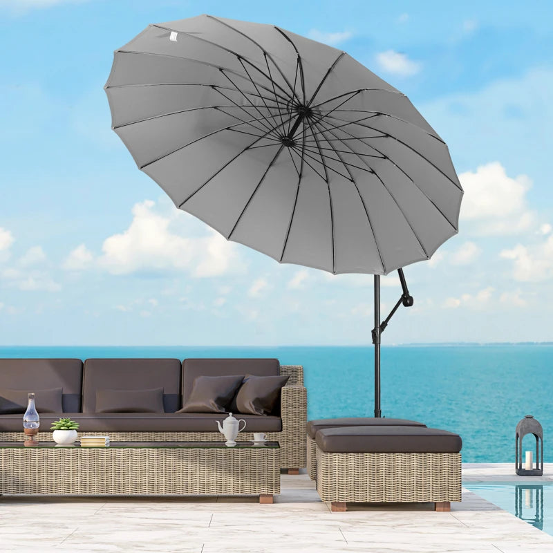 Light Grey 3m Cantilever Patio Umbrella with 18 Ribs & Vents