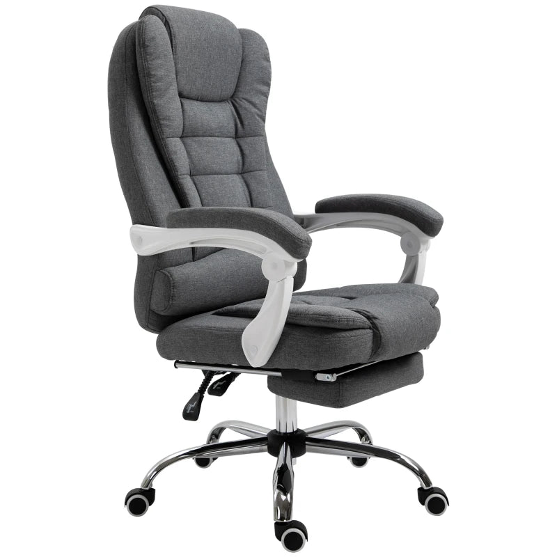 Vinsetto Grey Office Chair - Linen Fabric Swivel Desk Chair with Padded Cushion, 135° Recline & Retractable Footrest