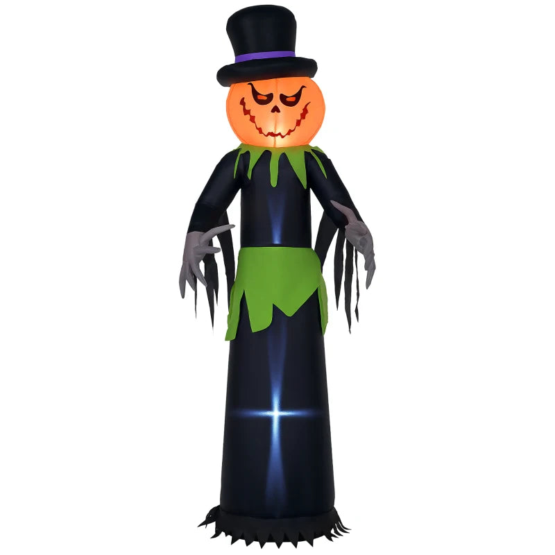 8ft Light-Up Pumpkin Man Halloween Decoration - Giant Inflatable Outdoor Decor for Spooky Parties and Yard Display