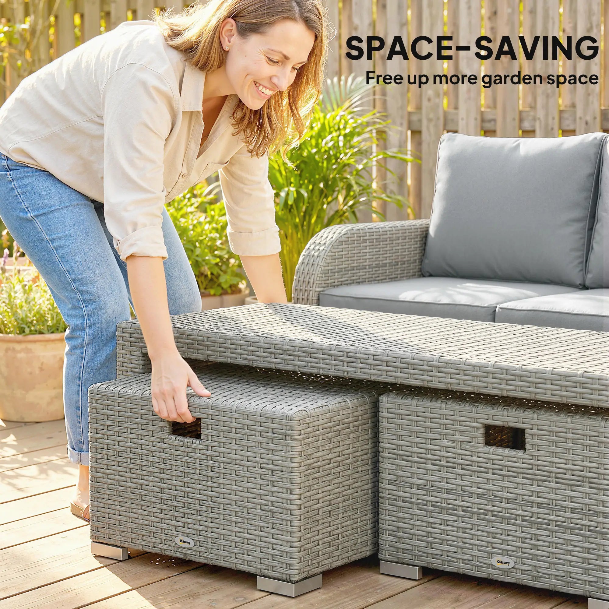 Dark Grey 6-Piece Rattan Garden Lounge Set with Reclining Armchairs, Hidden Footstools & Coffee Table
