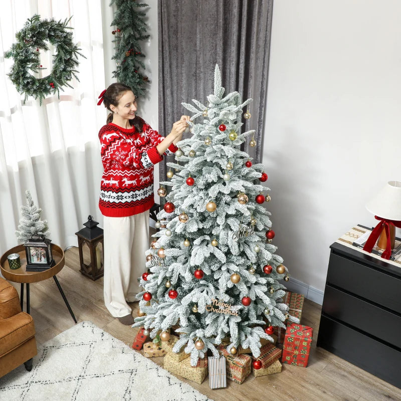 6ft Flocked Artificial Christmas Tree - 1182 Branches, Hinged Design, Easy Assembly, Foldable Metal Stand for Home & Office Decor