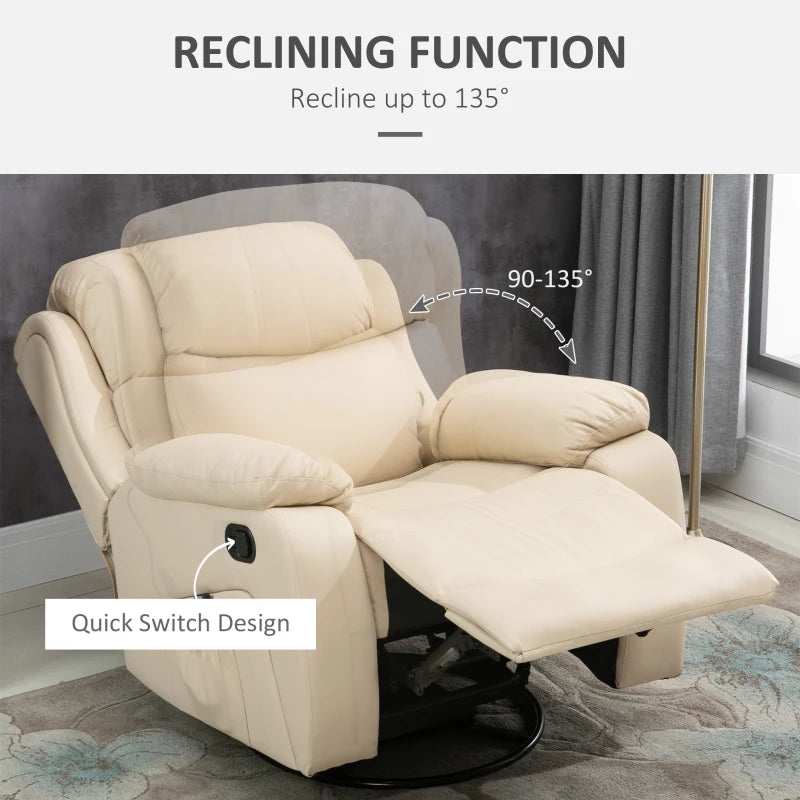 Beige PU Leather Reclining Chair with 8 Massage Points, Heat Function, Swivel Base and Footrest