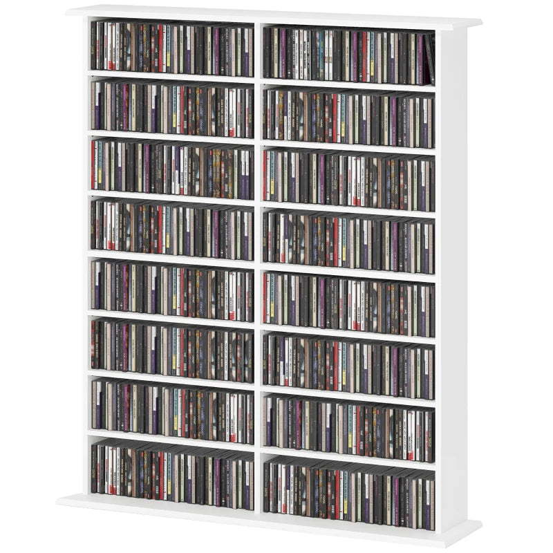 16-Compartment White Media Shelf - Stylish Storage Solution for DVDs, Games, and Books - Organize Your Space