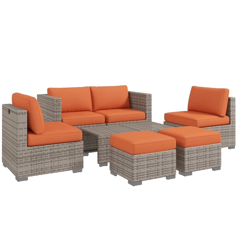 8-Piece Rattan Garden Furniture Set with Orange and Grey Cushions